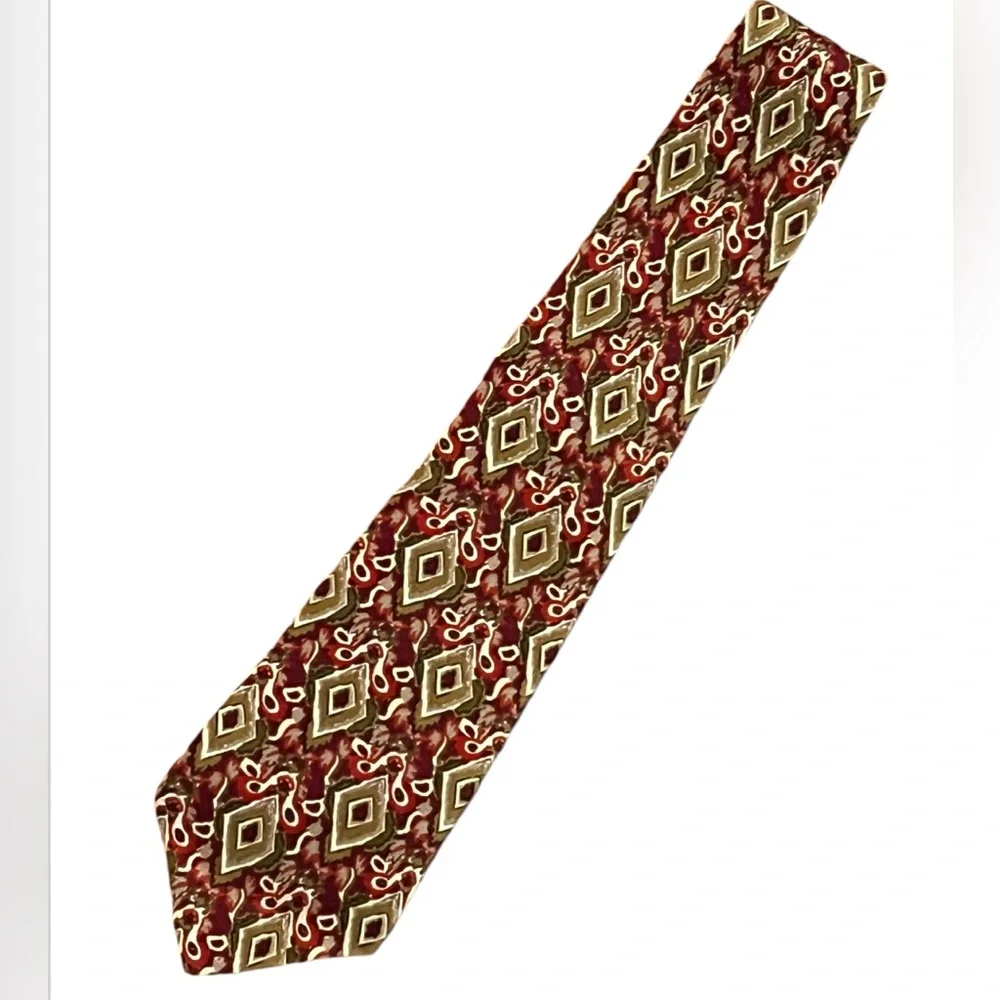 Missoni Cravatte Tie 100% Silk Diamond Abstract Olive Green Red Made In Spain